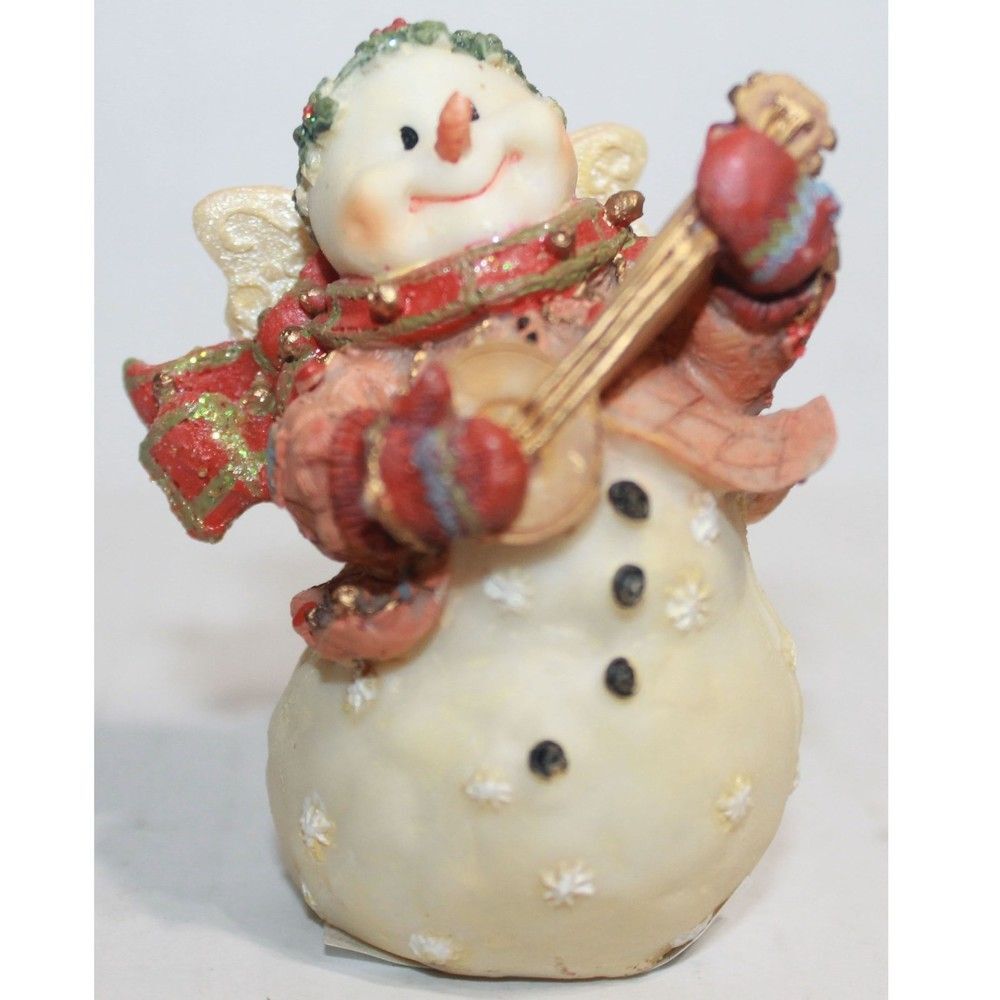 Mini 3" Resin Snowman Angel Playing the Mandolin Figurine